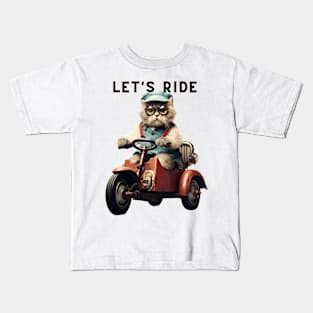 Let's Ride Retro Cat Design | Vintage Cat Lover T-Shirt Kids T-Shirt